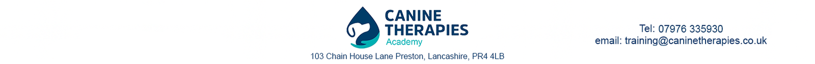 Canine Therapies Academy contact: training@caninetherapies.co.uk, 07976 335930
